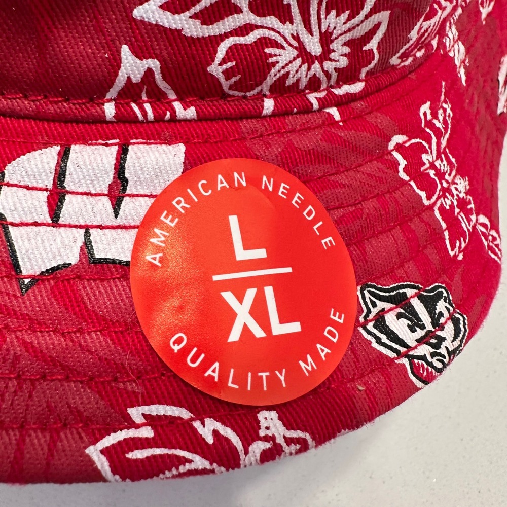 Reyn Spooner Wisconsin Badgers Hibiscus Floral Bucket Hat Red Mens L/XL NEW - Picture 3 of 8